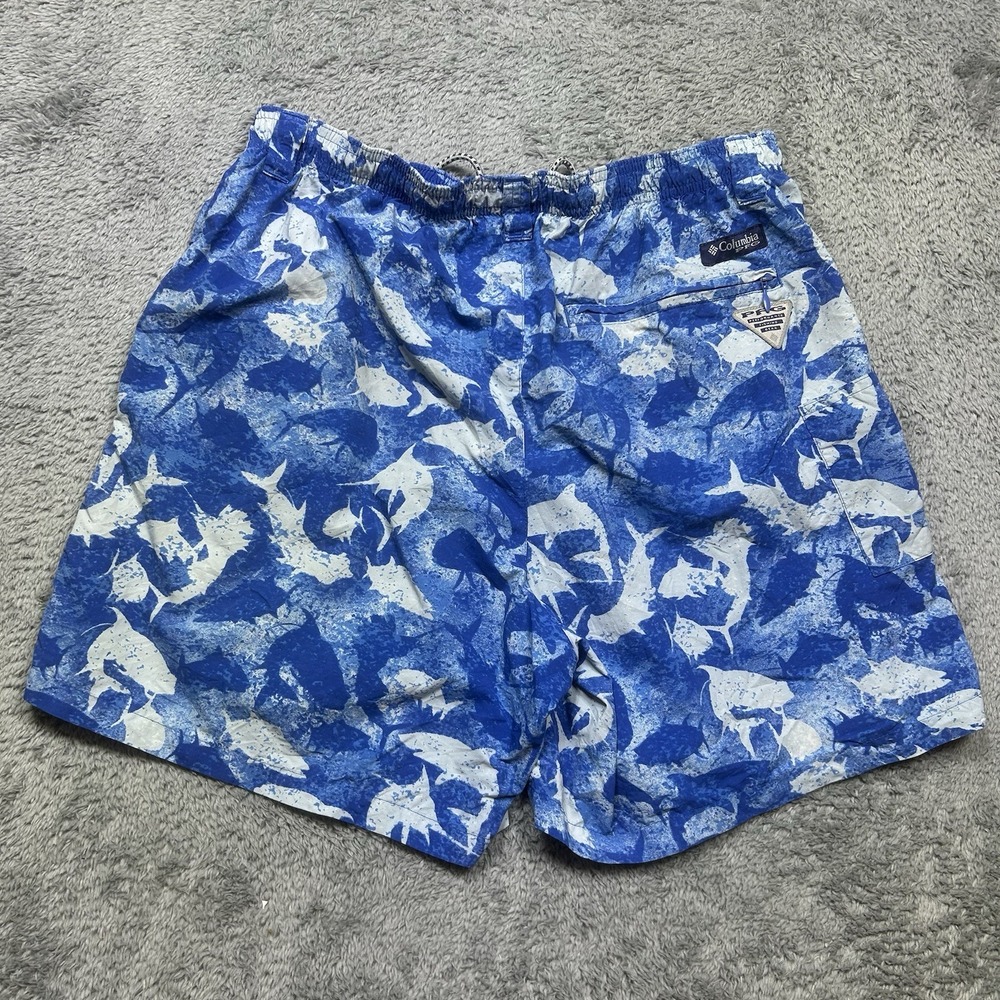 Columbia PFG Super Backcast Shorts Trunks Men's M Blue Fish Print *NO MESH LINER - Picture 2 of 10
